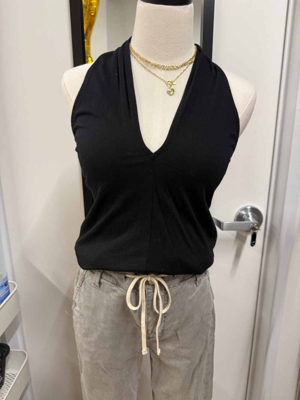 Michael Stars Black V-Neck Halter Tank